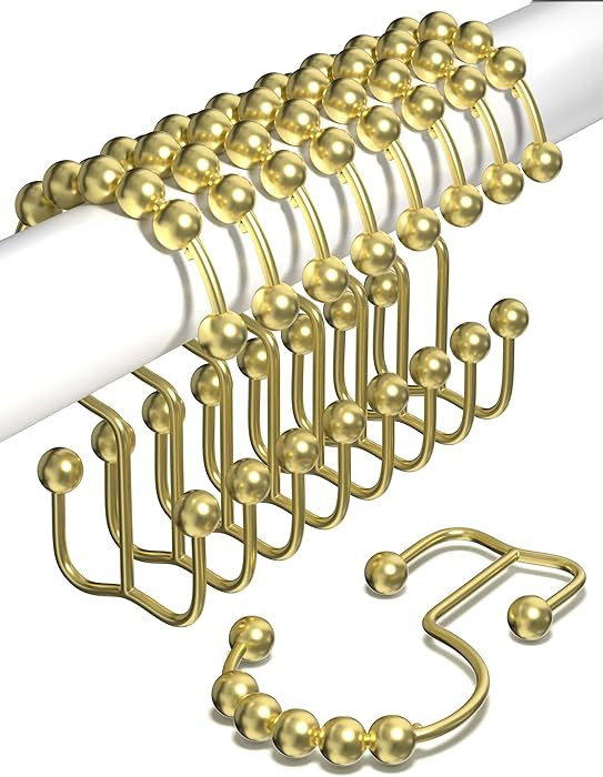 Shower Curtain Hooks Rust Proof (Set of 12) - Stainless Steel Shower Curtain Rings - Anti Slip Ro... | Amazon (US)