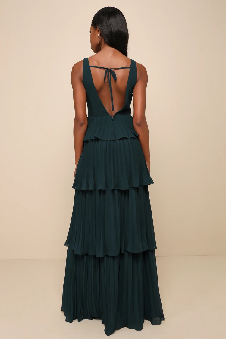 Mesmerizing Essence Emerald Pleated Backless Tiered Maxi Dress | Lulus