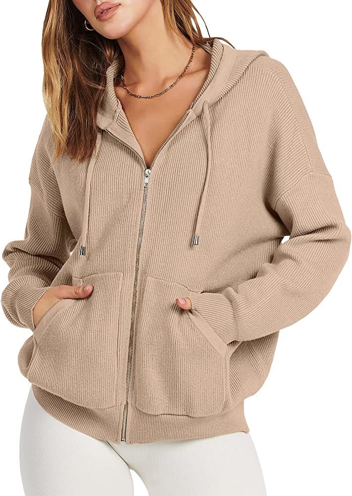 ANRABESS Women's Hoodies Sweatshirts Long Sleeve Zip Up Casual Drawstring Hooded Jacket Sweater Coat | Amazon (US)