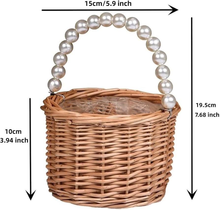 Wicker Rattan Flower Girl Basket,Pearl Handle Flower Basket,Flower Girl Basket for Wedding and Ho... | Amazon (US)