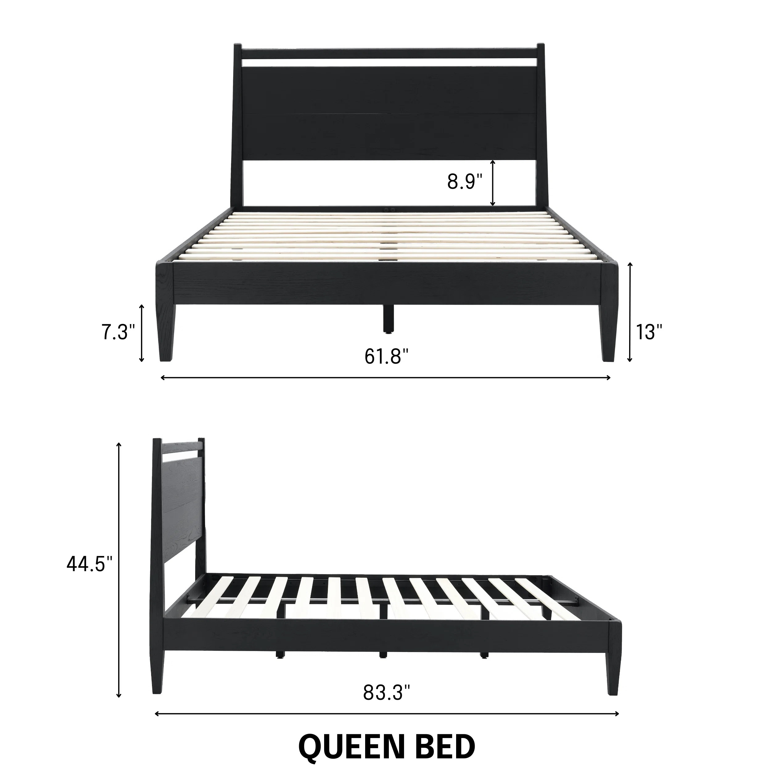 Adept Wooden Bed Frame with Headboard, Solid Wood Foundation with Silent Slats and Wood Central S... | Wayfair North America
