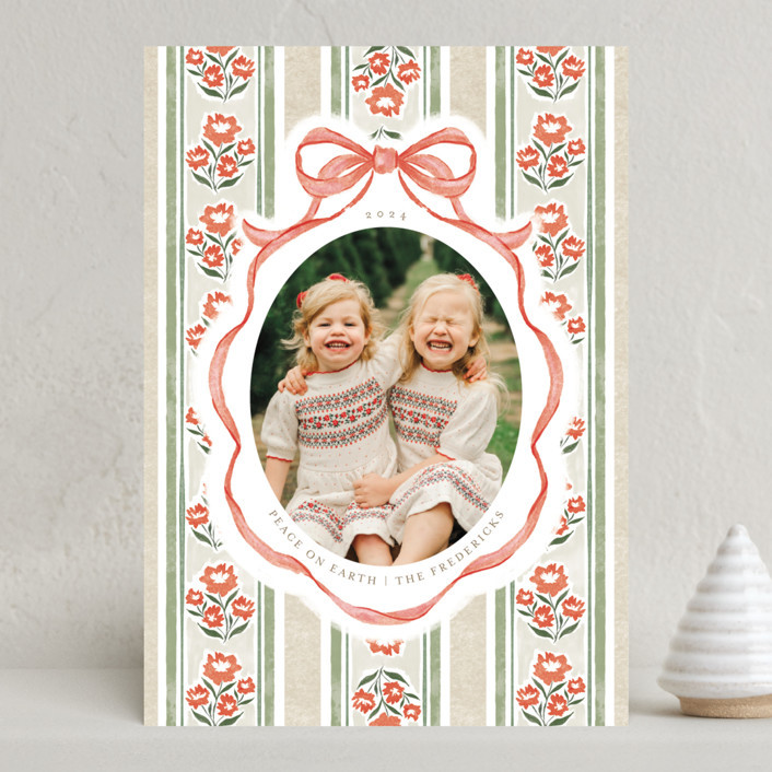 "Wildflower Holiday ribbon" - Customizable Christmas Photo Cards in Beige by Jackie Crawford. | Minted
