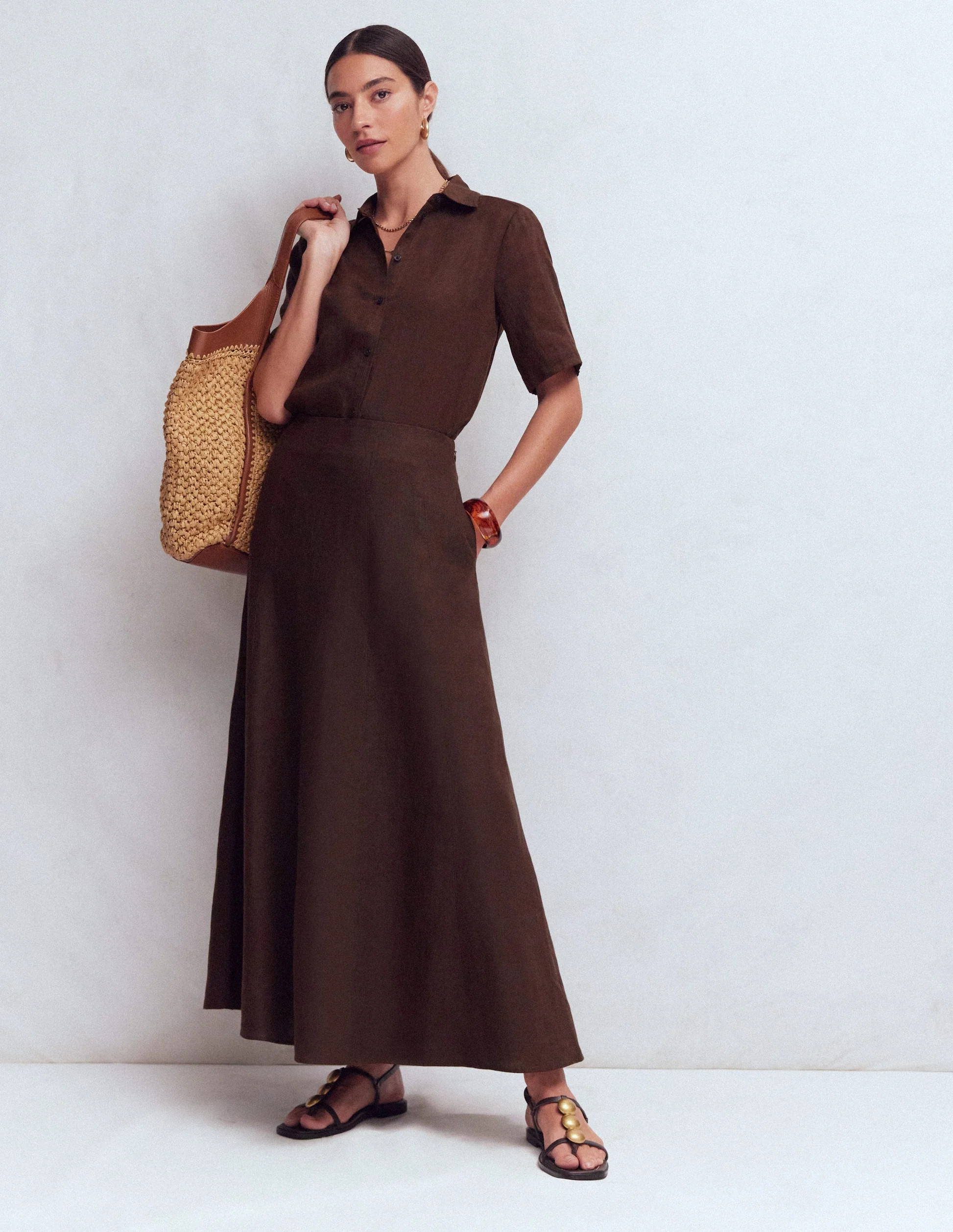 Miriam Linen Maxi Skirt-Bitter Chocolate | Boden (US)