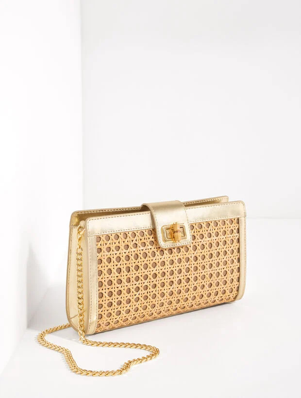 Metallic Leather Trim Caning Clutch | Talbots