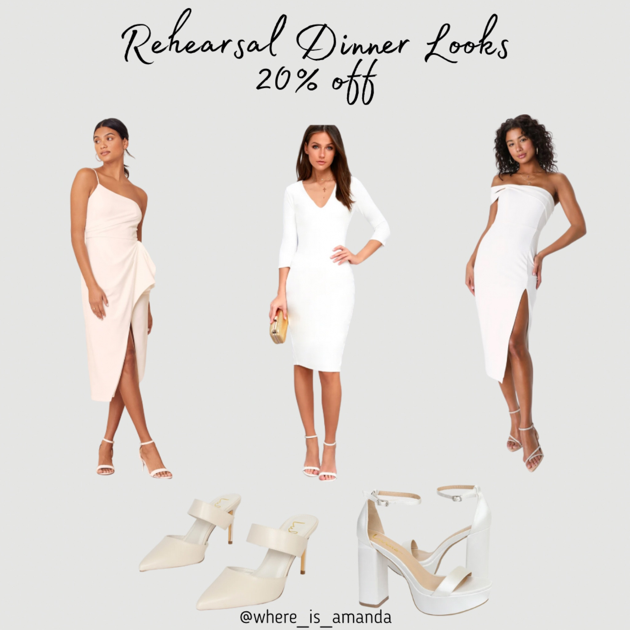 Rehearsal dinner looks 20% off with code: GIRLSRULE20

Bridal looks, rehearsal dinner looks, bridal outfits, bridal shower outfits, midi white dress, midi dress, white dress, brides, bachelorette looks, wedding shoes

#LTKunder100 #LTKwedding #LTKSale