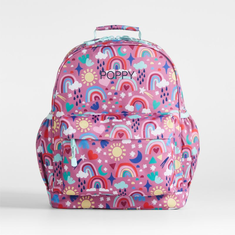 Rainy Rainbows Personalized Large Kids School Backpack with Side Pockets + Reviews | Crate & Kids | Crate & Barrel