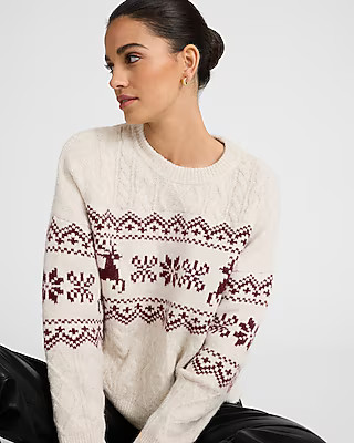 Reindeer Fair Isle Cable Knit Sweater | Express