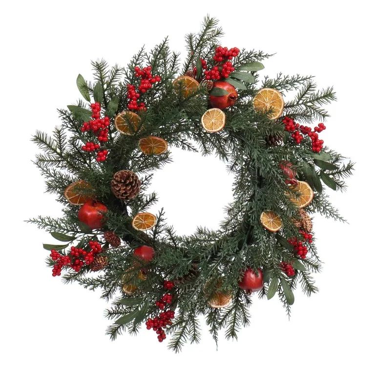 Holiday Time Pine Cone and Orange Slice Un-Lit Christmas Greenery Wreath, 28" | Walmart (US)