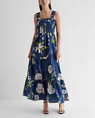 Floral Square Neck Smocked Tiered Maxi Dress | Express