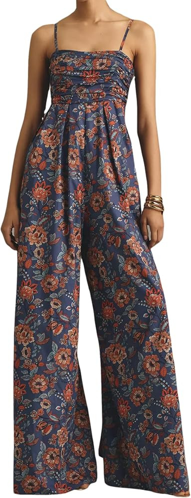 Summer Wide Leg Jumpsuits Women Casual Boho Spaghetti Strap Sleeveless Long Rompers 2025 Trendy O... | Amazon (US)