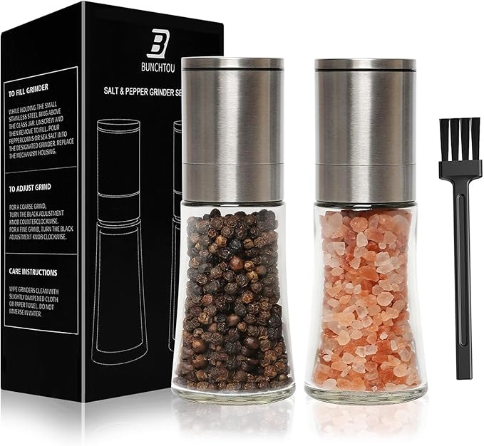 Salt and Pepper Grinder Set of 2 - Adjustable Sea Salt Grinder, Pepper Mill Grinder, Salt and Pep... | Amazon (US)