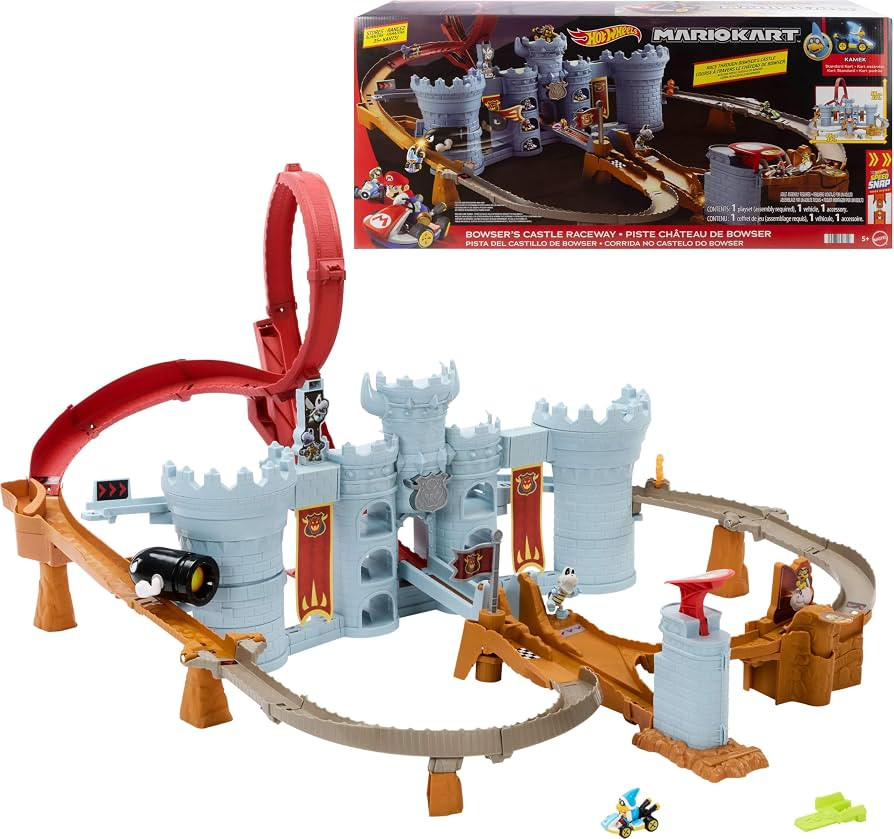 Hot Wheels Toy Car Track Set, Mario Kart Bowser’s Castle Playset & 1:64 Scale Die-Cast Kamek, I... | Amazon (US)