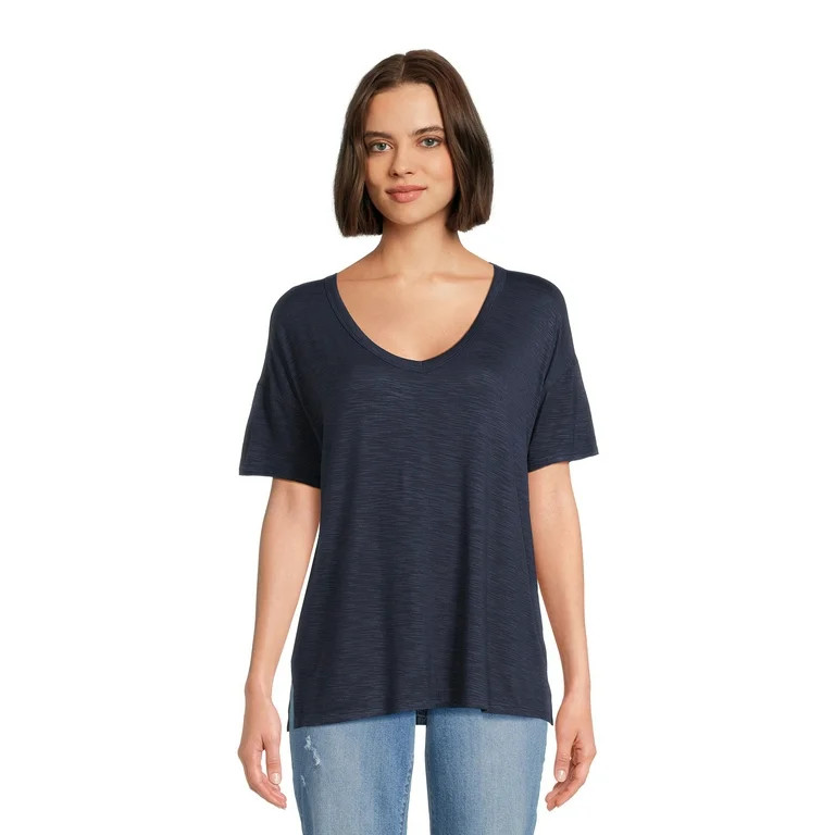 Time and Tru Women's Slub Texture Tee with Short Sleeves, Sizes S-XXXL | Walmart (US)