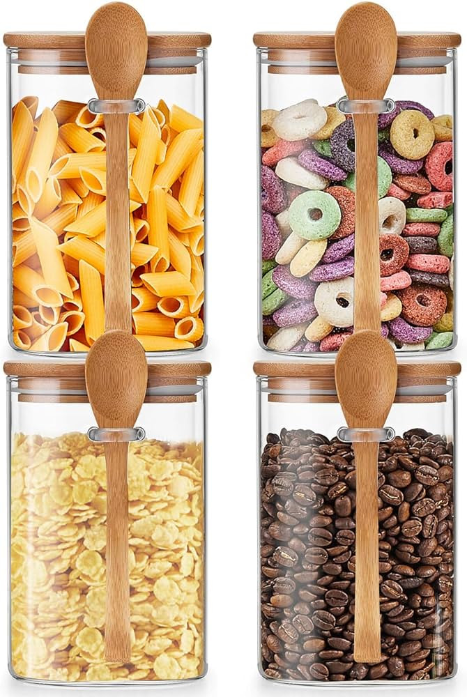 Unbreakable Glass Jars with Airtight Bamboo Lid and Spoon, 4Pcs 39OZ Overnight Oats Containers, G... | Amazon (US)