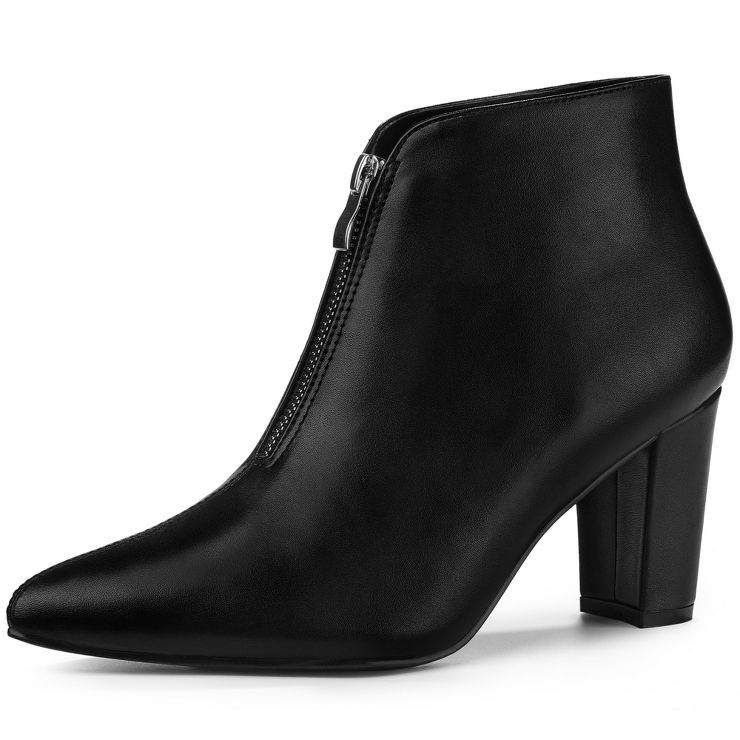 Allegra K Women's Pointed Toe Front Zip Chunky Heel Ankle Boots | Target