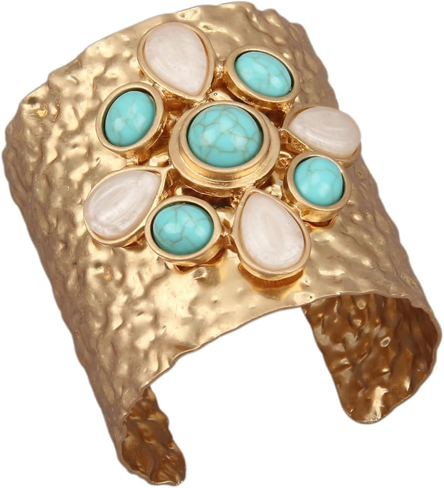 Gold Cuff Bracelet for Women Silver Beaded Bracelets Open Bangle Stackable Stretch Bead Bracelet ... | Amazon (US)