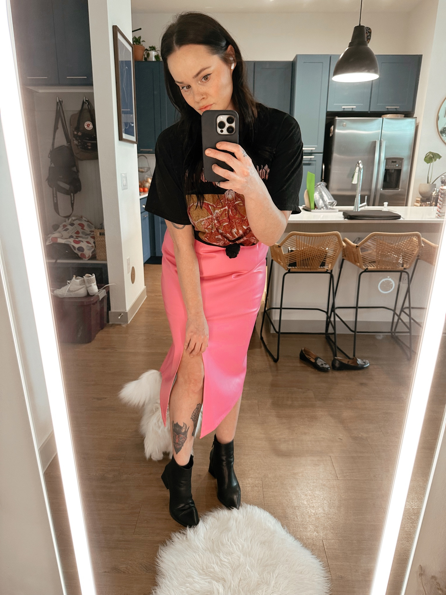 Tale as old as time.. band tee and leather skirt. Switched it up and went with pink leather. Skirt is by Maeve for Anthropologie and sold out and shirt is vintage so I linked similar💖

#LTKunder100 #LTKU #LTKstyletip