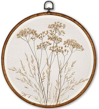 TLESKE Beige Vintage Botanical Round Wall Art Decor Framed 10x10, Boho Floral Wildflower Canvas W... | Amazon (US)