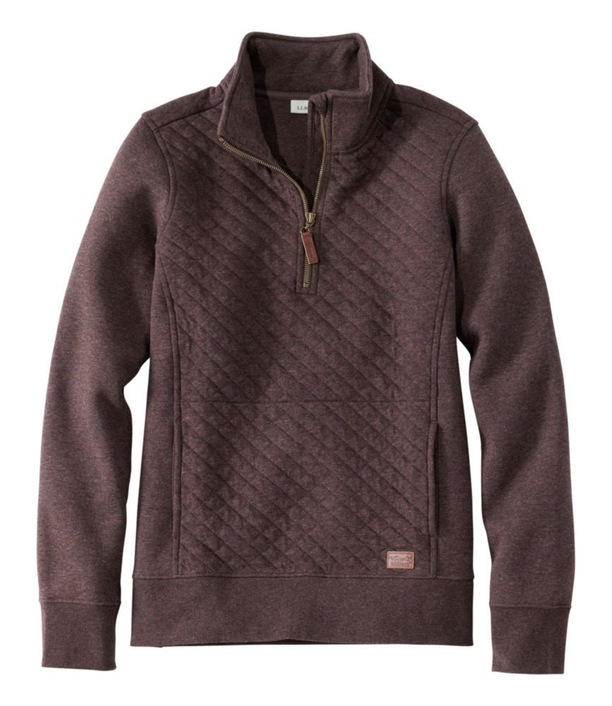 Women's Quilted Quarter-Zip Pullover Deepest Brown Heather Extra Large, Cotton Polyester L.L.Bean | L.L. Bean