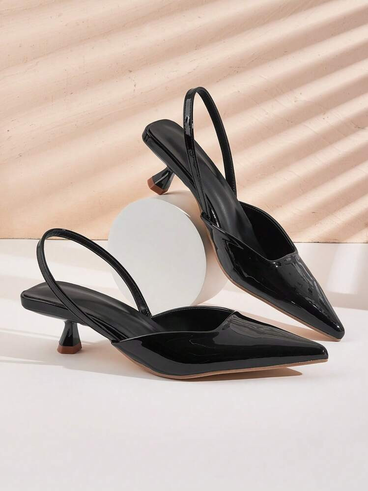 Women Shiny Patent Leather Kitten Heel Pumps, Elegant Pointed Toe High Heels, Fashionable Ankle S... | SHEIN