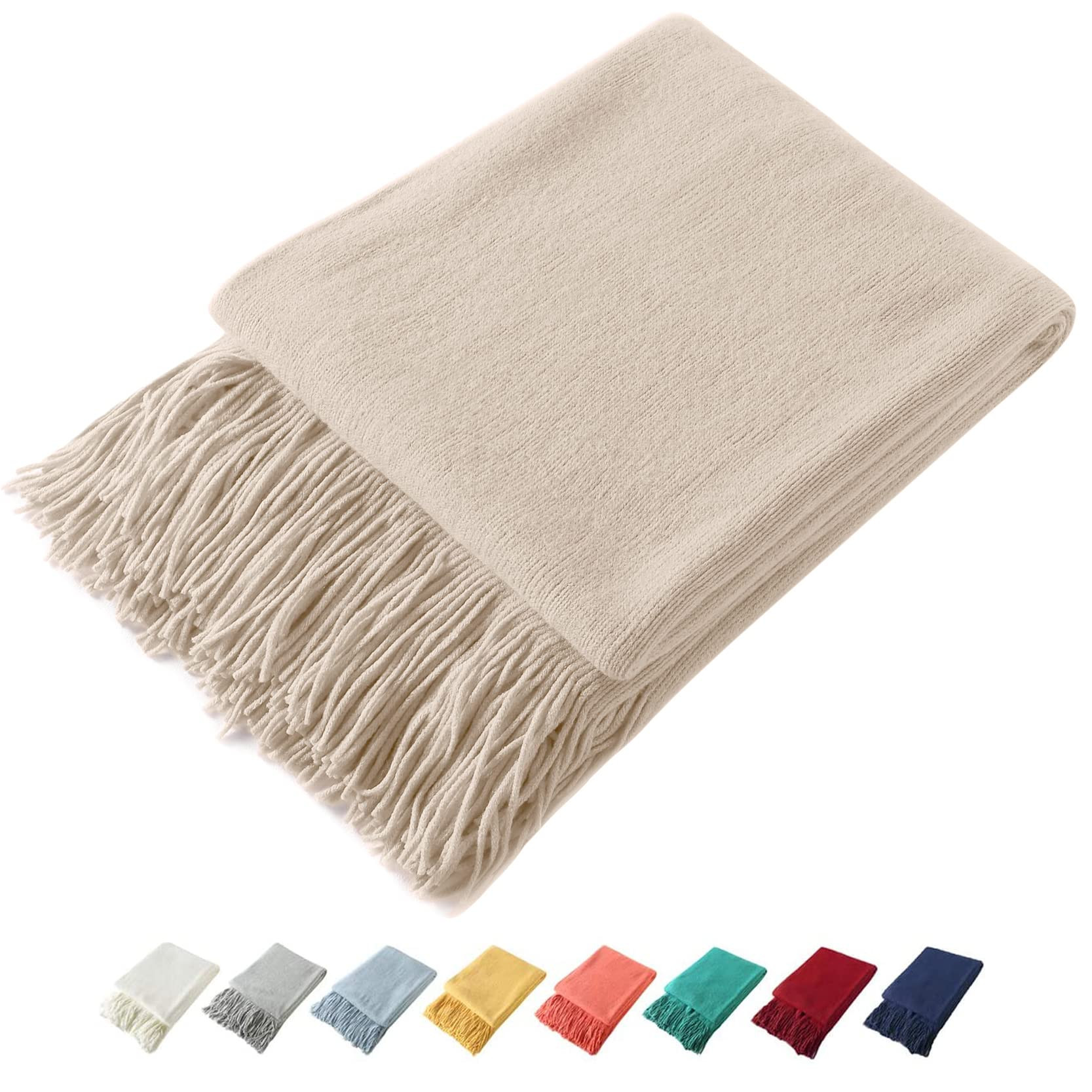 Homiest Decorative Knitted Throw Blanket with Fringe, Lightweight Acrylic Knit, Soft & Cozy Tasse... | Amazon (US)