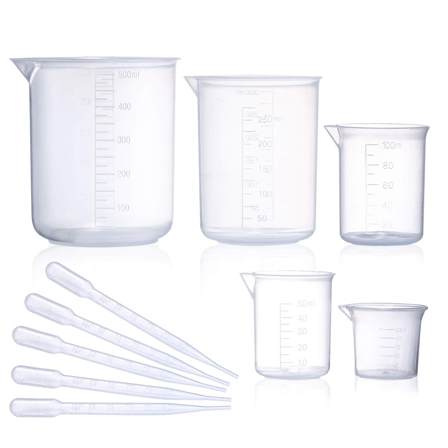 Plastic Beaker Set, 5 Sizes Low Form Measuring Graduated Griffin Polypropylene Beakers in 500 ml,... | Amazon (US)