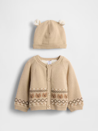 Baby Sherpa-Lined Bear Cardigan Sweater Set | Gap (US)