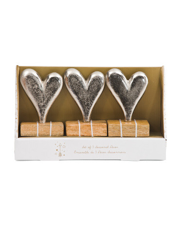 Set Of 3 Hearts On Wooden Base | TJ Maxx