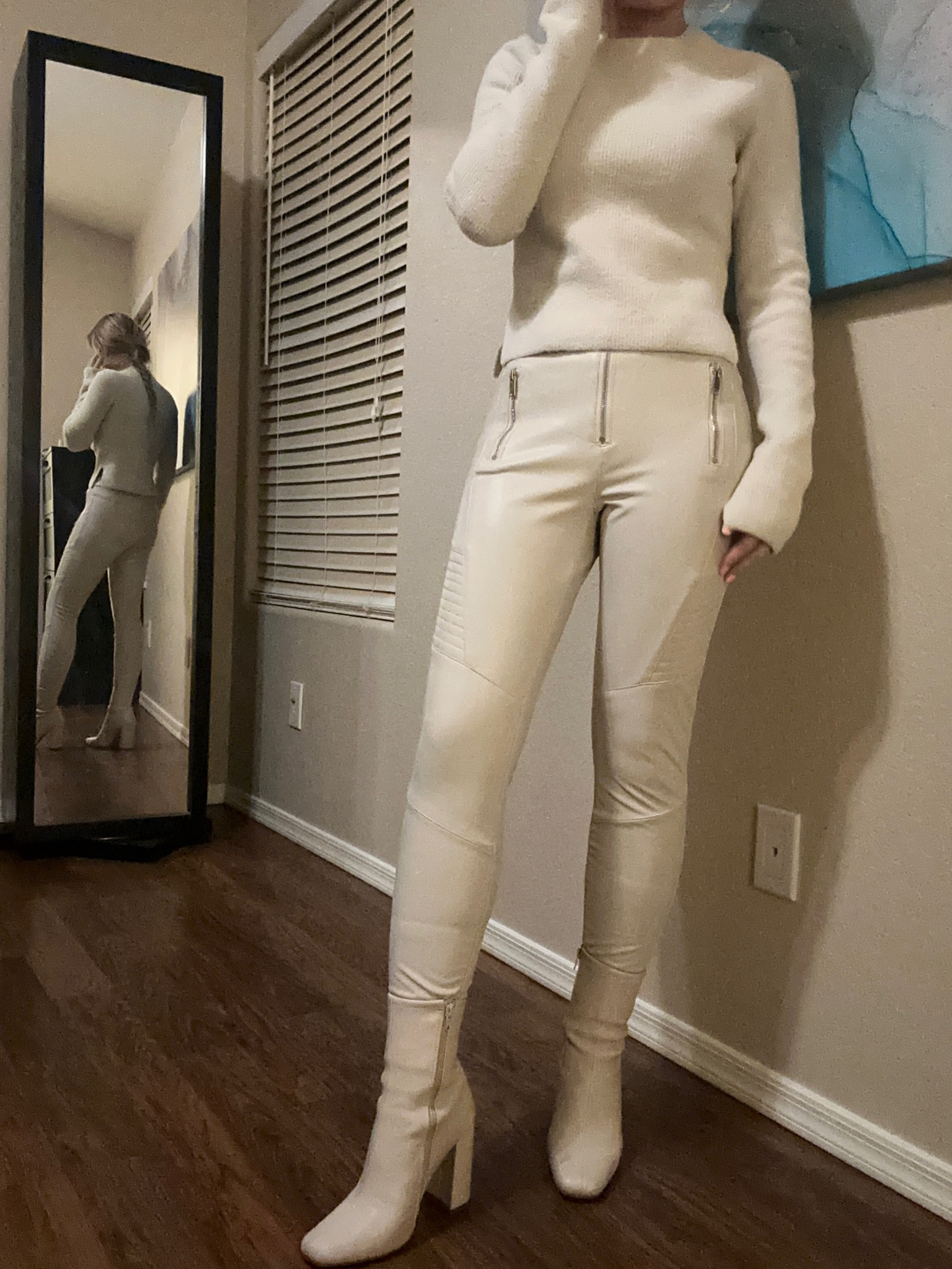Cream leather pants outfit