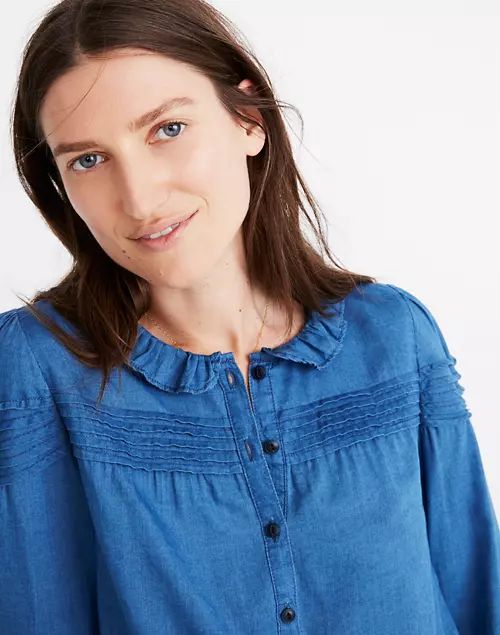 Indigo Ruffle-Collar Pintuck Popover Top | Madewell