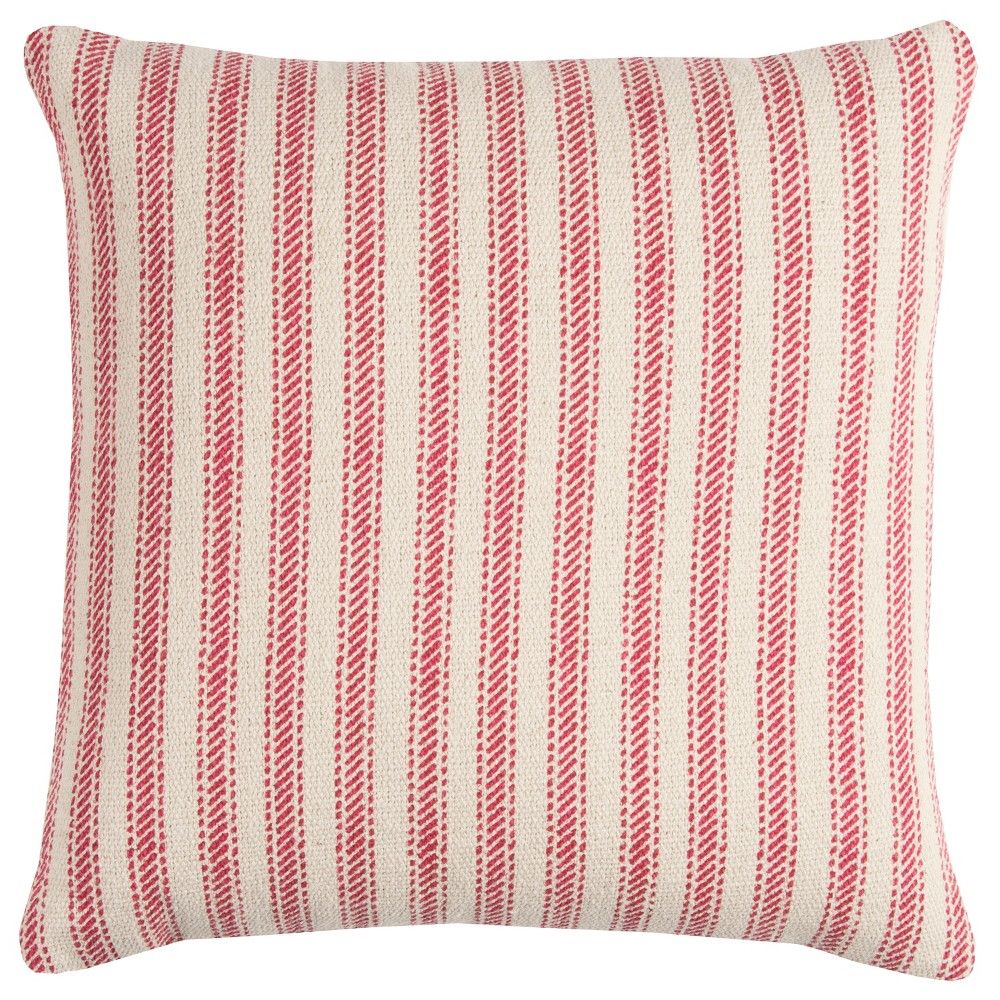 20""x20"" Oversize Ticking Striped Square Throw Pillow Red - Rizzy Home | Target
