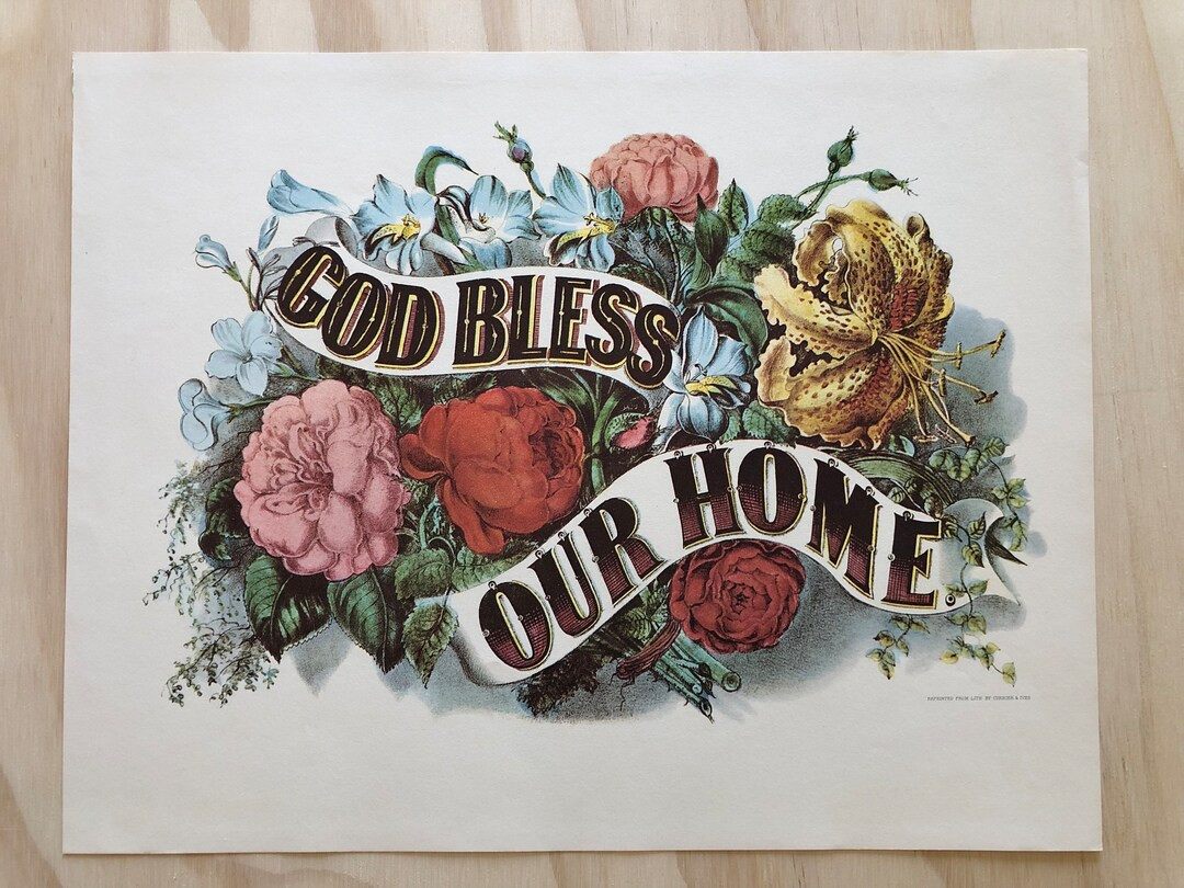 Currier & Ives “God Bless Our Home”, Vintage Print, Vintage Art, Lithograph, Plate, Large, Co... | Etsy (US)