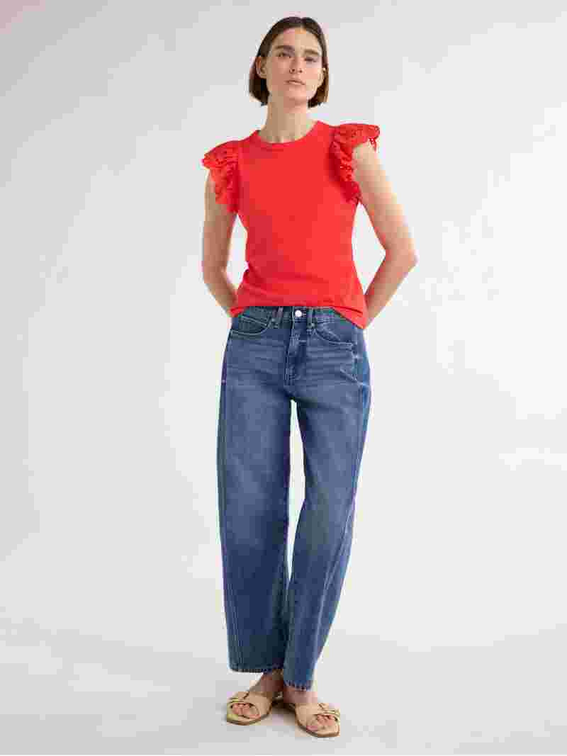 Free Assembly Women's and Women's Plus Eyelet Flutter Sleeve Tee, Sizes XS-4X | Walmart (US)