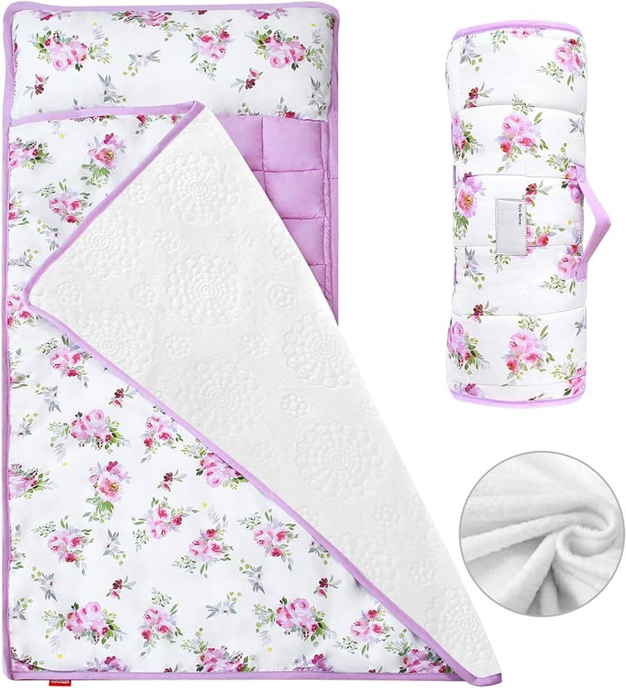 Toddler Nap Mat for Girls Floral, Warm Kids Sleeping Mat with Removable Pillow and Fleece Minky B... | Amazon (US)