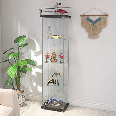 Contemporary 4-Shelf Glass Display Cabinet in Clear with Door, Floor Standing Curio Bookshelf for... | Amazon (US)