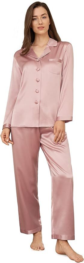 LilySilk Women's Silk Pyjama Set 22 Momme Long Sleeves Pyjamas loungewear 100% Pure Mulberry Silk... | Amazon (UK)