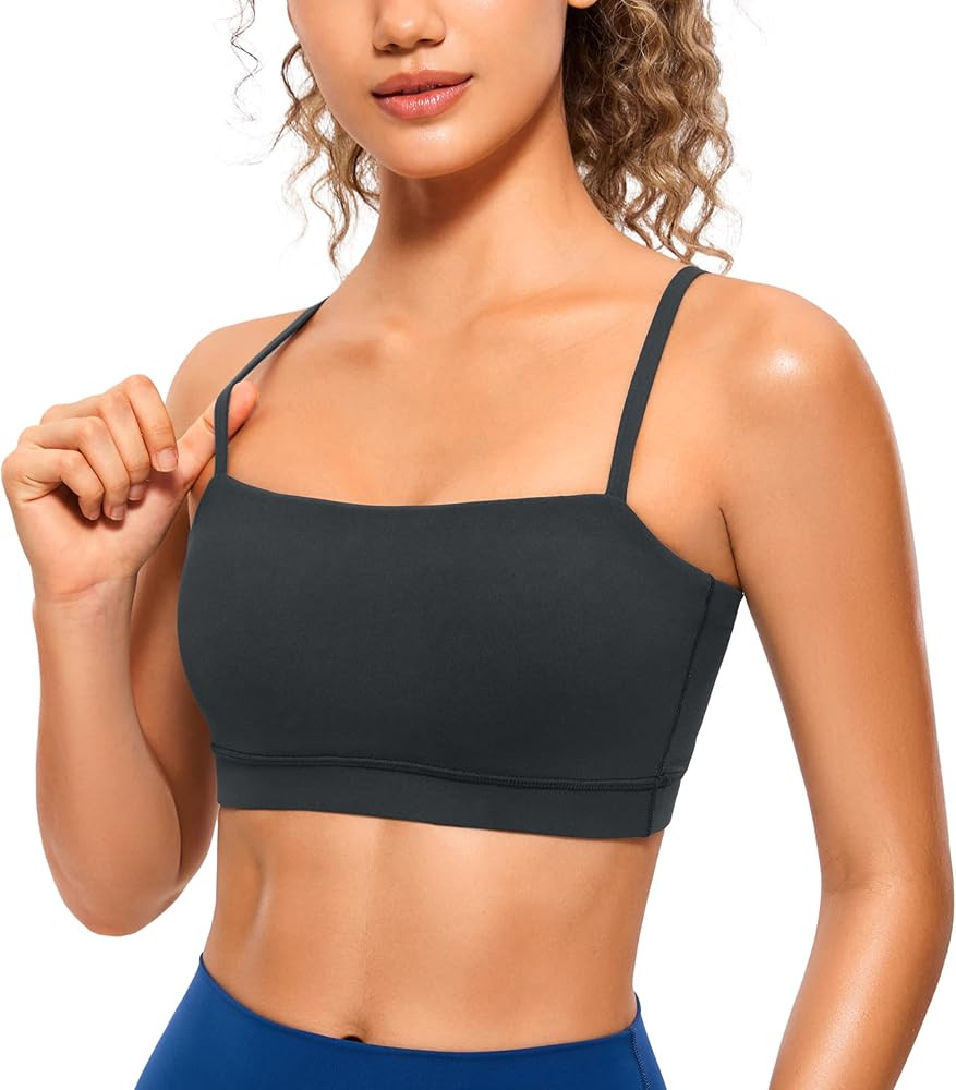 CRZ YOGA Butterluxe Womens Adjustable Spaghetti Thin Strap Sports Bra - Padded Wireless Square Ne... | Amazon (US)