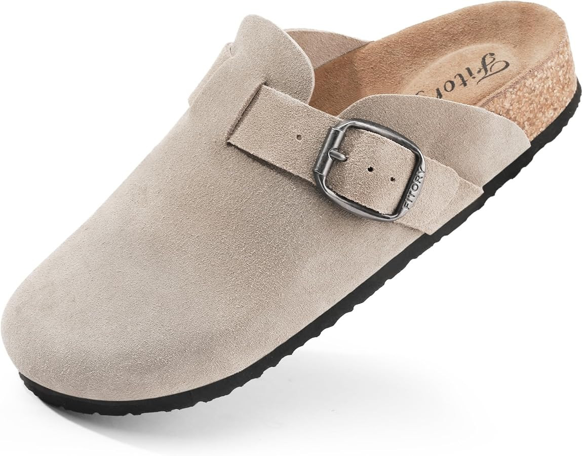 FITORY Womens Clogs Slip-on Potato Shoes Leather Mules with Suede Cork Footbed Size 4-9 UK | Amazon (UK)
