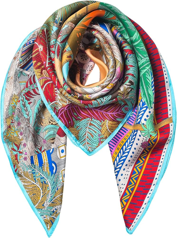 100% Pure Mulberry Silk Scarf 35" Large Square Lightweight Headscarf –Women’s Hair Wraps The ... | Amazon (US)