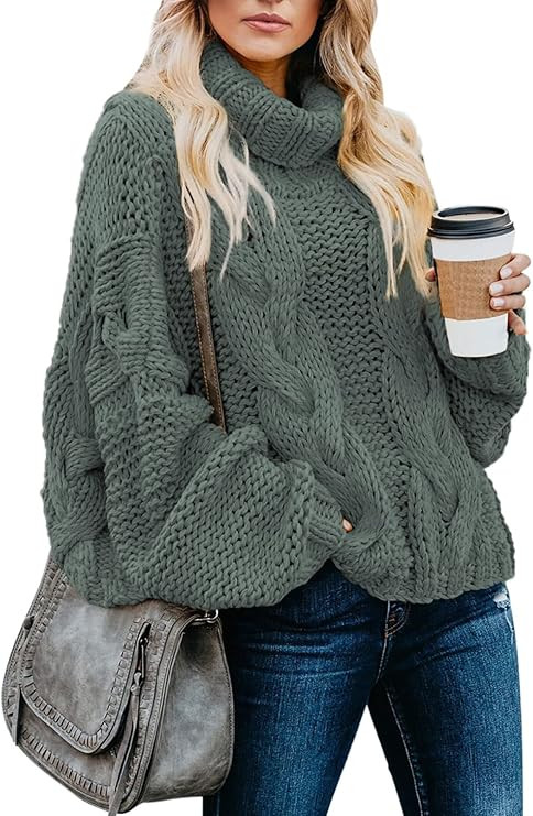 Dokotoo Womens 2025 Winter Fall Solid Turtleneck High Neck Balloon Long Sleeve Sweaters Pullover ... | Amazon (US)