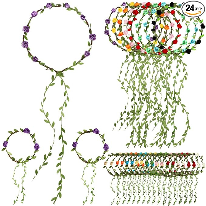 Amazon.com : Rivvlive Assorted Colored Flower Crown and Wrist Garlands Set Include Wreath Headban... | Amazon (US)