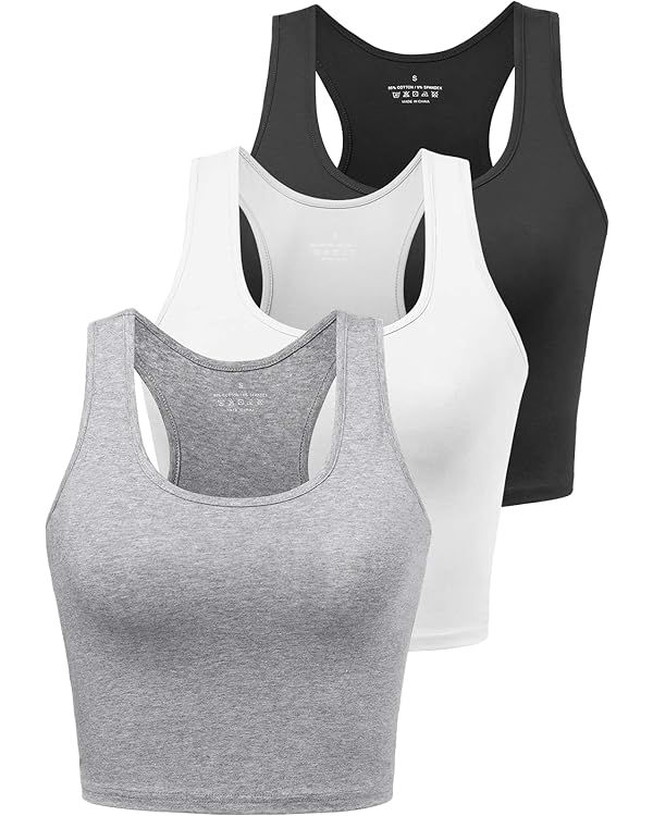 Sports Crop Tank Tops for Women Cropped Workout Tops Racerback Running Yoga Tanks Cotton Sleevele... | Amazon (US)