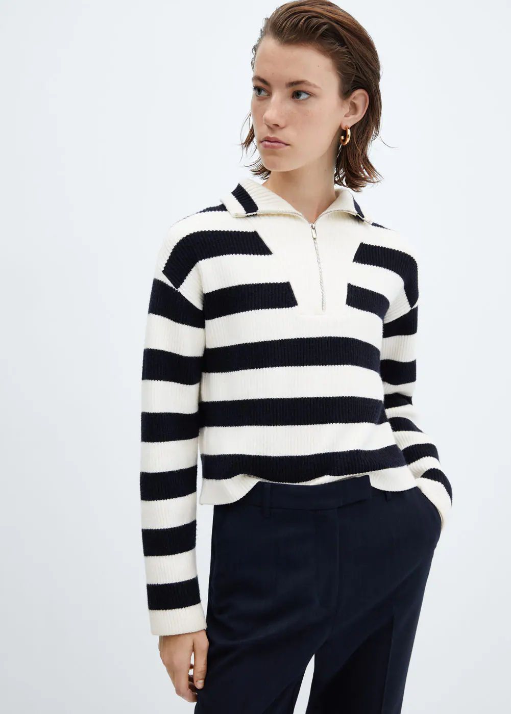 Striped sweater with zipper -  Women | Mango USA | MANGO (US)