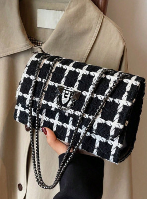 Black And White Houndstooth Ladies Shoulder Bag | eBay US