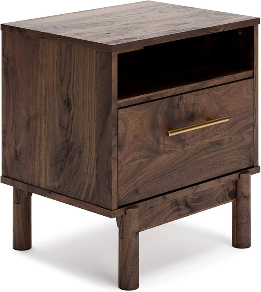 Signature Design by Ashley Calverson Modern 1 Drawer Nightstand with Open Cubby, Dark Brown | Amazon (US)