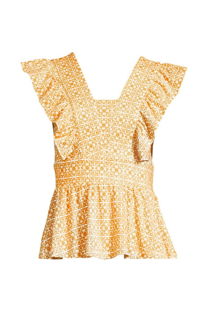 Women's Lightweight Jersey Ruffle Peplum Top - Lands' End - Yellow - L | Lands' End (US)