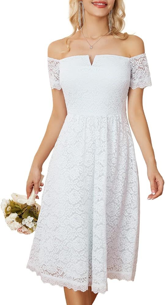 GRACE KARIN Lace Cocktail Dress for Women Bridesmaid Off The Shoulder 2023 Summer Wedding Party D... | Amazon (US)