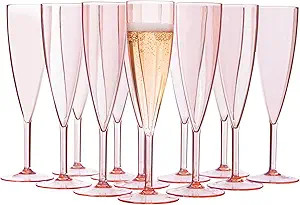 US Acrylic Plastic Reusable Champagne Flute (Set of 12) Rose Pink 5oz Stems | BPA-Free, Shatterpr... | Amazon (US)