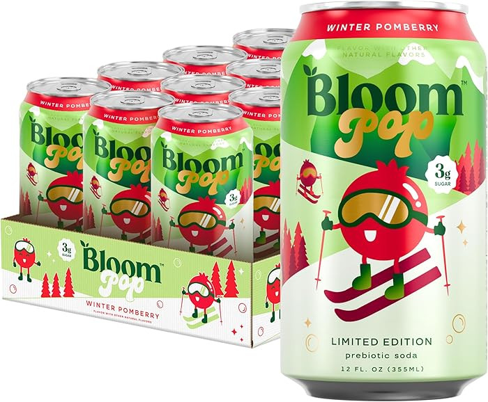 Bloom Pop Prebiotic Soda 12 Pack, Winter Pomberry Flavor, 12oz Cans | Prebiotic Soda for Gut Heal... | Amazon (US)