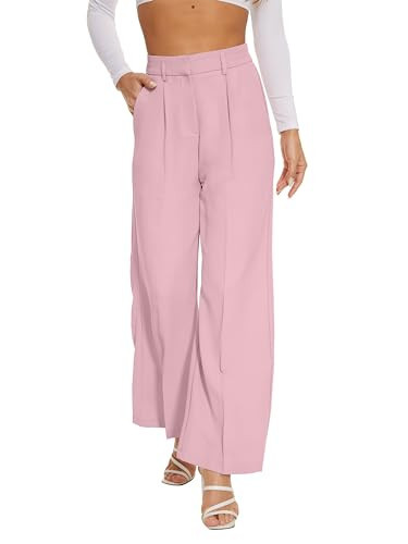 FUNYYZO Women Suit Pants Wide Leg Pants High Elastic Waisted in The Back Business Work Trousers Long Straight Pink | Amazon (US)